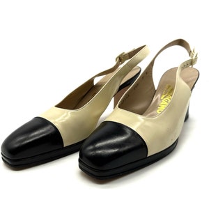 Salvatore ferragamo Size 9B Vintage cream and Black leather Heels