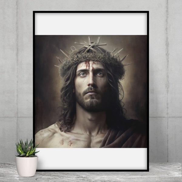 Crowned with Sacrifice: Poignant Portrait of Jesus Christ, DIGITAL DOWNLOAD