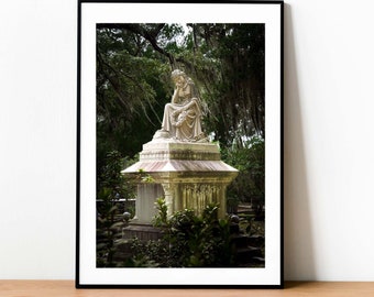 Bonaventure Cemetery Statue, Savannah Landmarks, Georgia Photography, Southern Decor, Live Oak Trees, Grieving Maiden Sculpture