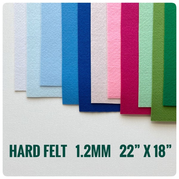 Felt 1.2mm. Hard felt. 38 craft colors. Korean felt. Shinwon felt. Solitone brand. Size 22" x 18".