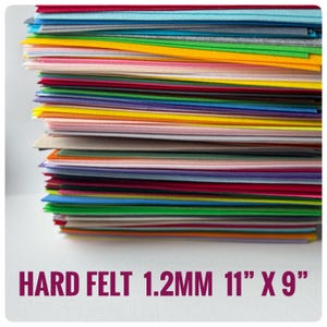 Hard Korean felt thick sheets.  Craft colors. Shinwon felt. Solitone brand. Sheet 11&quot;x9&quot;