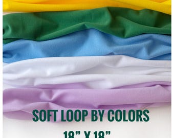 Loop fastener. Soft fabric. Sewing doll materials. 100% polyester. Sheet size 18x18 in.