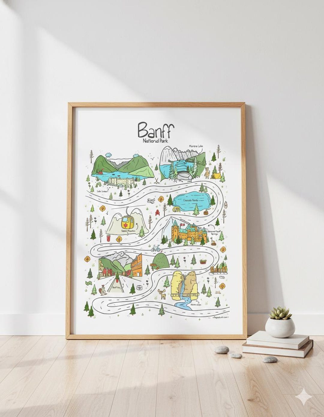Banff National Park Travel Print Illustrated Map Coloured Digital ...
