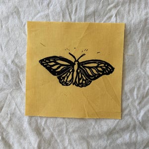 Butterfly Yellow Linocut Block Print Fabric Patch | 5”x5”