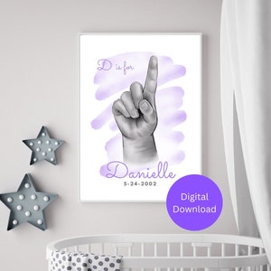 Custom Letter D | ASL Sign Language | Digital Print | Printable Wall Art | Nursery Decoration | Kids Room Decoration