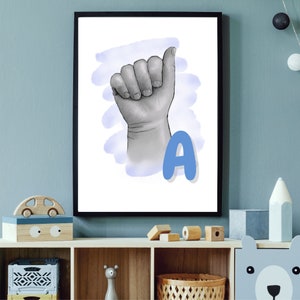 文字 A | ASL 手話 A | デジタル プリント | 印刷可能な壁アート | 保育園の装飾 | 子供部屋の装飾