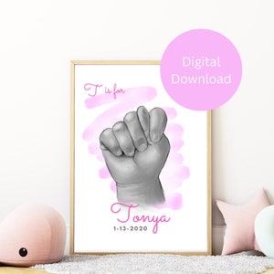 Lettera personalizzata T / Lingua dei segni ASL / Stampa digitale / Arte murale stampabile / Decorazione asilo nido / Decorazione della stanza dei bambini