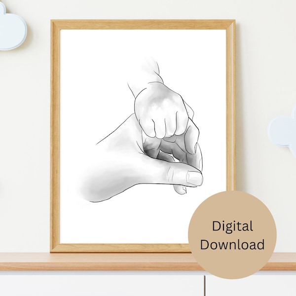 Holding Mom's Hands Line Art | Minimalist Art | Digital Print | Printable Wall Art | Nursery Print | Kids Room Decoration
