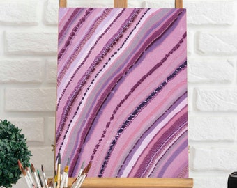 Gentle Layers Pink Geode Canvas Wall Art, Purple Marble Paper Texture Poster Print, Modern Magenta Aura Decor for Gallery Wall or Kids Room