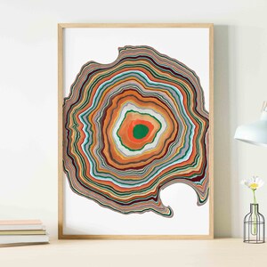 Funky Reverb Art Print, Tree Ring Texture Psychedelic Poster Print, Modern Decor for Gallery Wall o Office, Multicolor Contemporary Art
