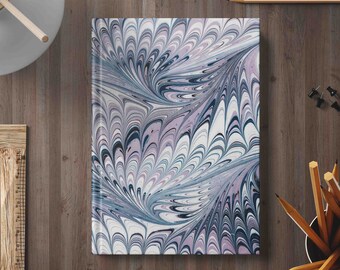 Lavender Feather Hardcover Journal: Marble Patterned Ebru Notebook