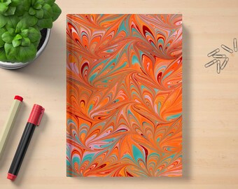 Ebru Marble Hardcover Journal: Abstract Feather Art Diary