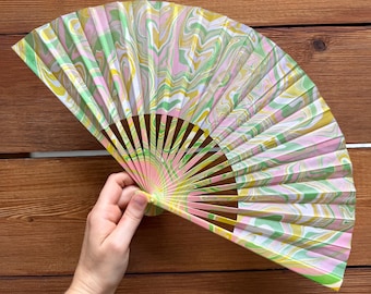 Pastel Marbled Hand Fan, HANDMADE Folding Travel Gift, Fun Decorative Cooling Feminine Festival Fan, Cute Colorful Trippy Festival Accessory