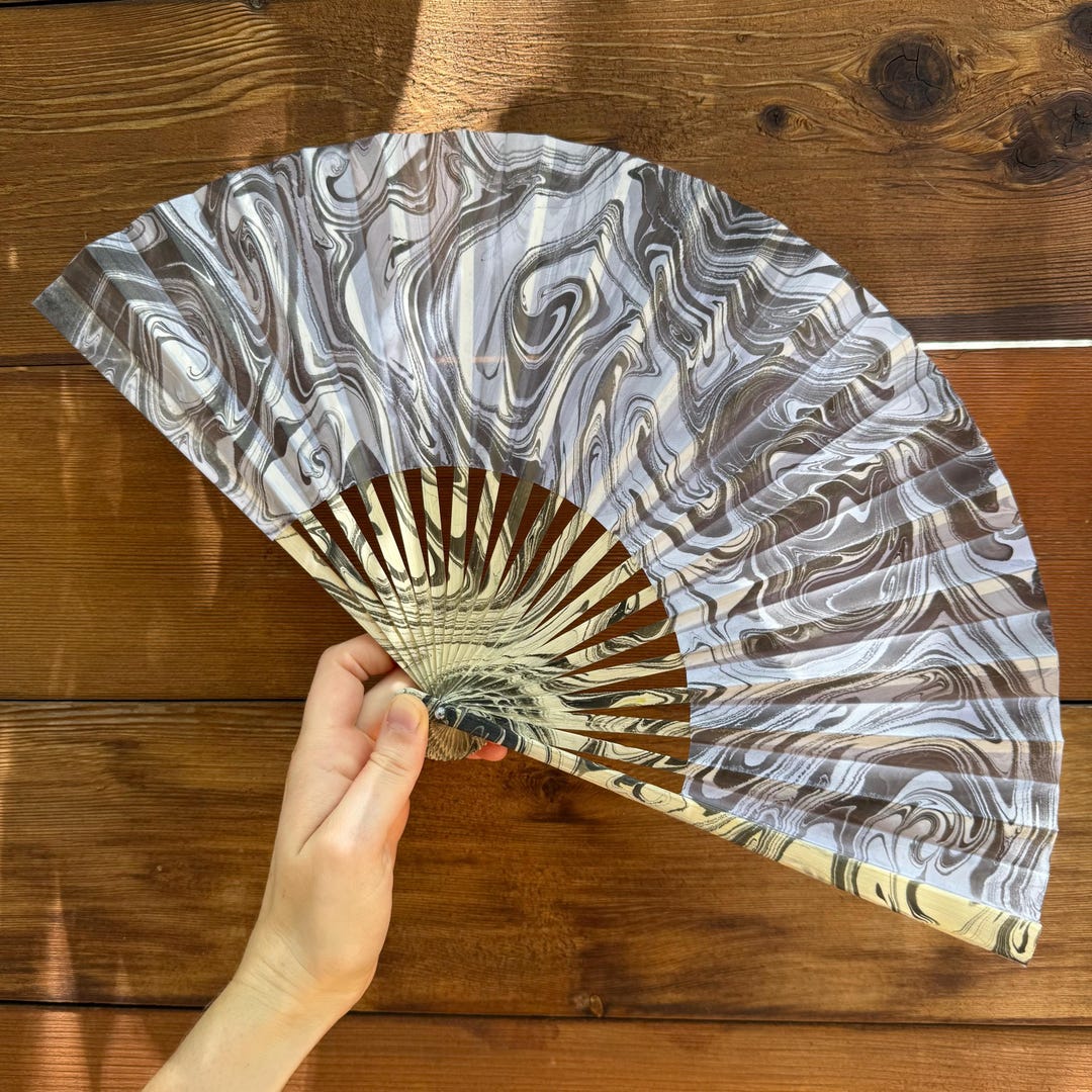 Black White Marbled Hand Fan – HANDMADE Folding Travel Gift, Decorative ...