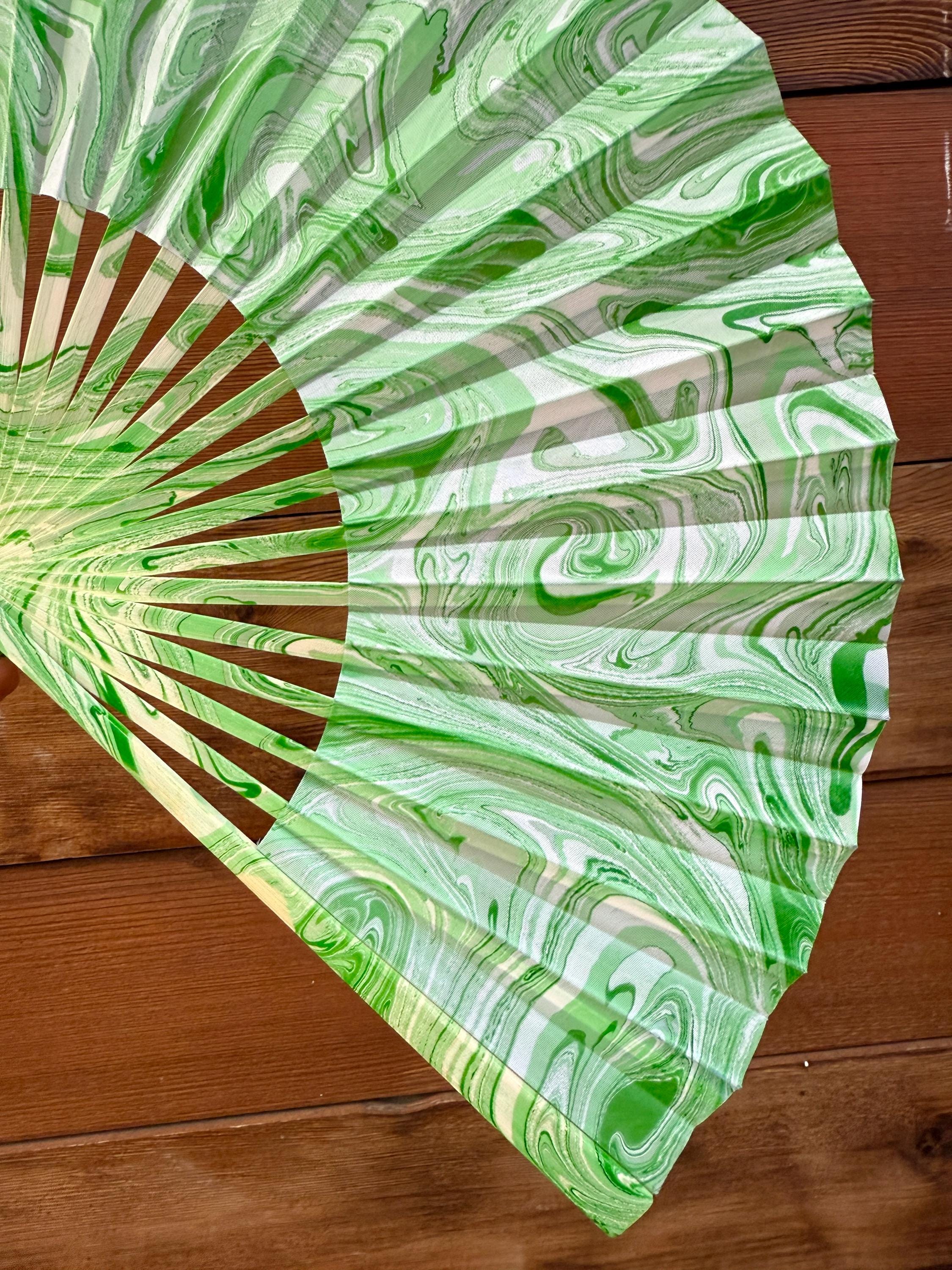 Green White Marbled Hand Fan – HANDMADE Folding Travel Gift, Decorative ...
