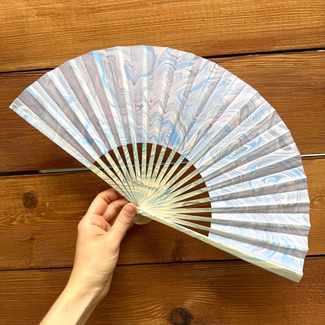 Light Blue Marbled Hand Fan – HANDMADE Folding Travel Fan, Decorative ...