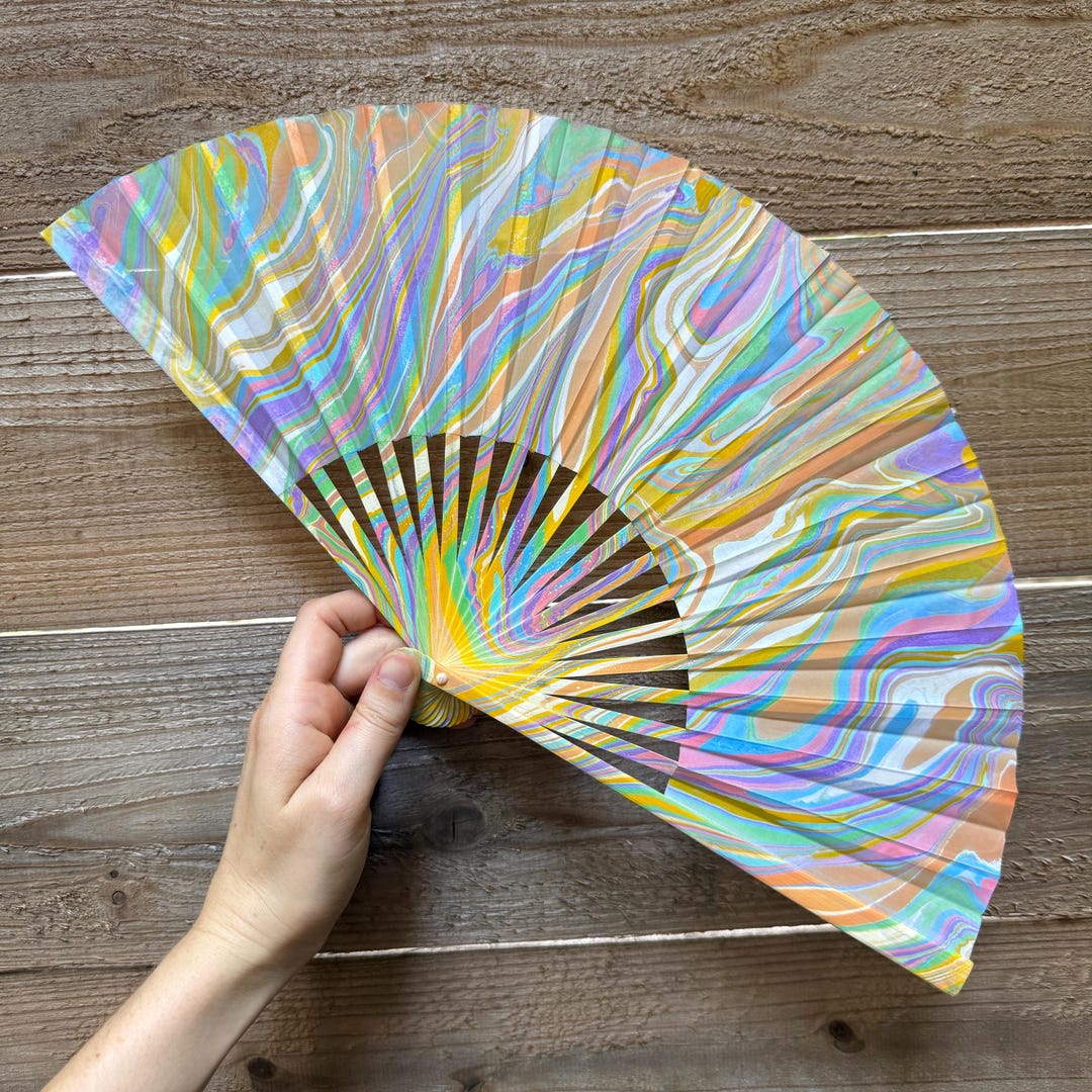 Pastel Aqua Marbled Hand Fan, HANDMADE Folding Travel Gift, Colorful ...