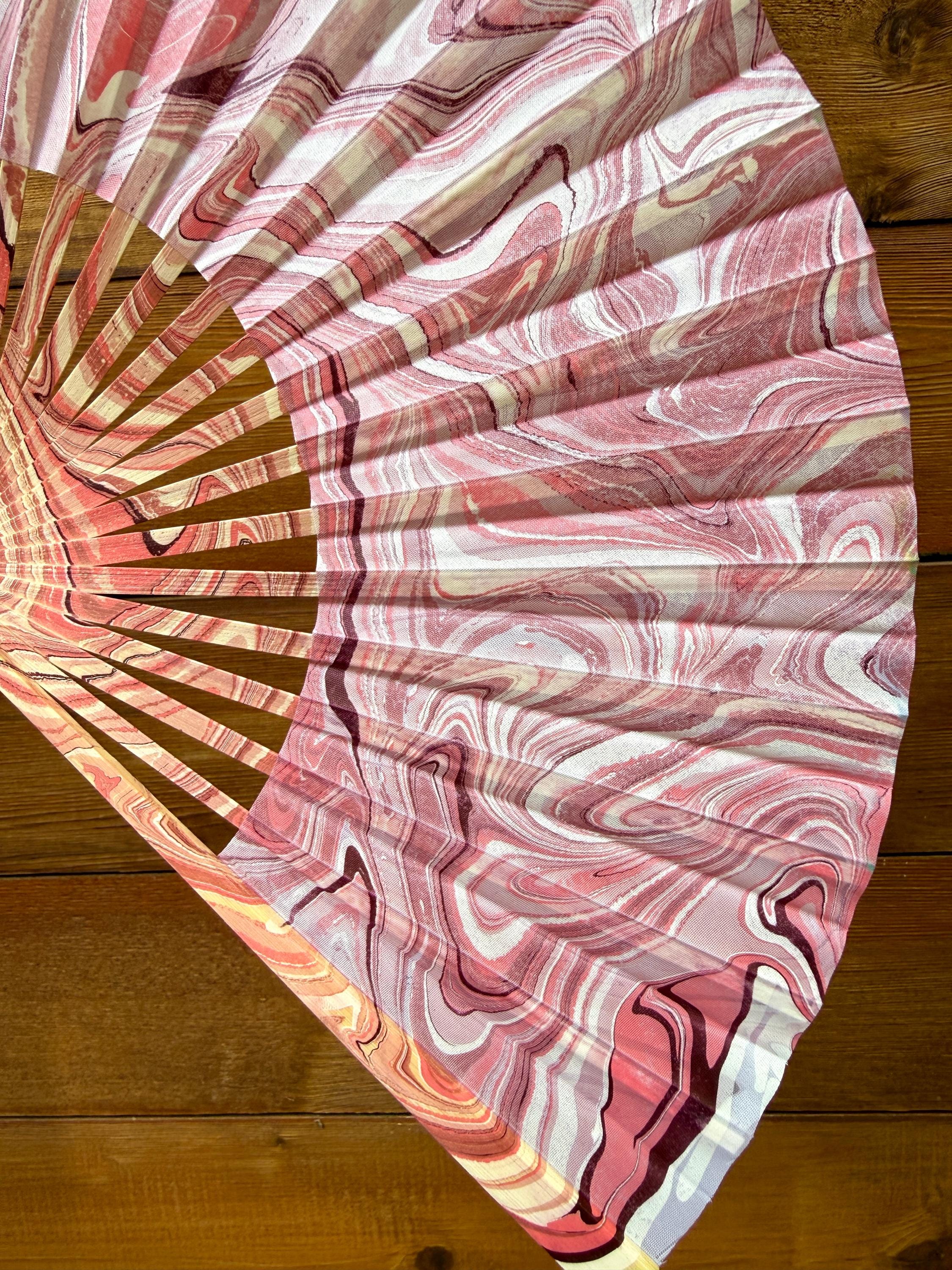 Pink Marbled Hand Fan, Cute HANDMADE Folding Lightweight Travel Gift ...