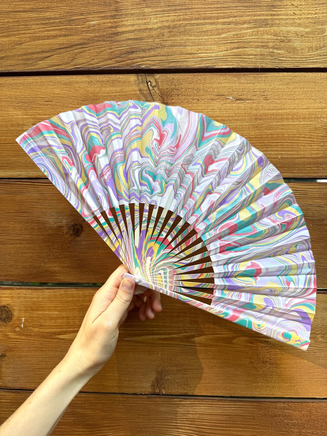 Pastel Marbled Hand Fan, HANDMADE Folding Travel Gift, Colorful ...