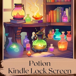 Ekran blokady Kindle'a, półka na książki, dekoracja, magiczny dodatek do robienia eliksirów dla czytelników fantasy i fanów czarów