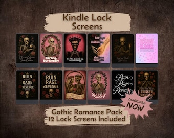 Pacchetto di 12 sfondi per la schermata di blocco Kindle a tema gotico dark romance: Skeleton Art (download digitale)