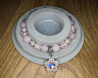 Handmade Rose Quartz Star Charm Bracelet with Pink Crackle Beads