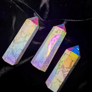 Natural RAINBOW AURA HOWLITE Crystal Towers (Free Gift Included)