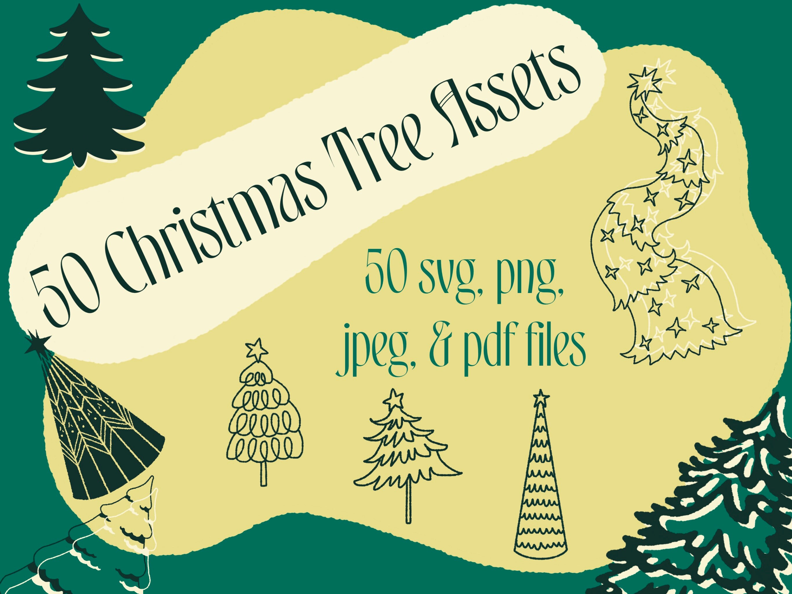 50 Christmas Tree Digital Assets / Digital Download Christmas Clip Art ...