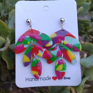 Neon leaf earrings polymer clay
