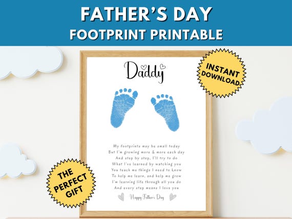 Fathers Day Footprint Printable Poem Craft, Father's Day Art Project For Preschool Or Home, Gift Ideas For Dad and Fathers, Digital Download