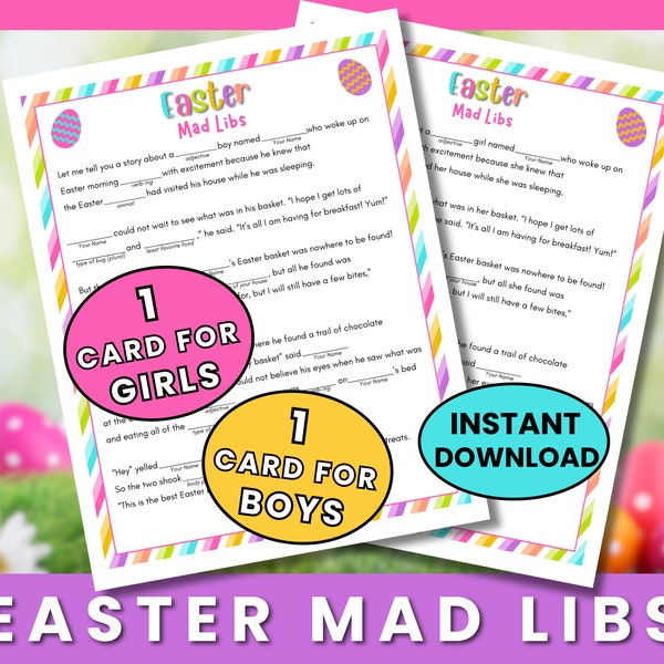 Printable Easter Mad Libs Game Cards - Fill In The Blank Games for Classroom or Home - Fun Easter Games For Little Kids And Big Kids