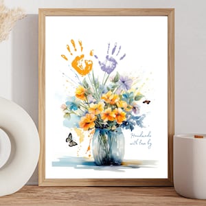 Bouquet de fleurs imprimable empreinte de main pour la fête des mères | Idées cadeaux pour grand-mère ou maman | Idée unique d'artisanat pour la fête des mères pour la maternelle ou la maison