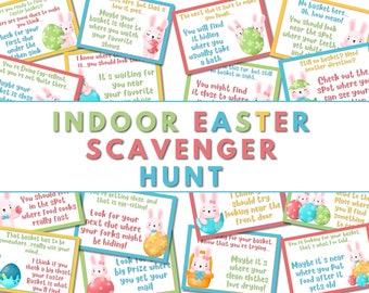 Printable Indoor Easter Scavenger Hunt and Treasure Hunt For Kids - Cute Bunny and Easter Egg Theme - Includes Letter From The Easter Bunny