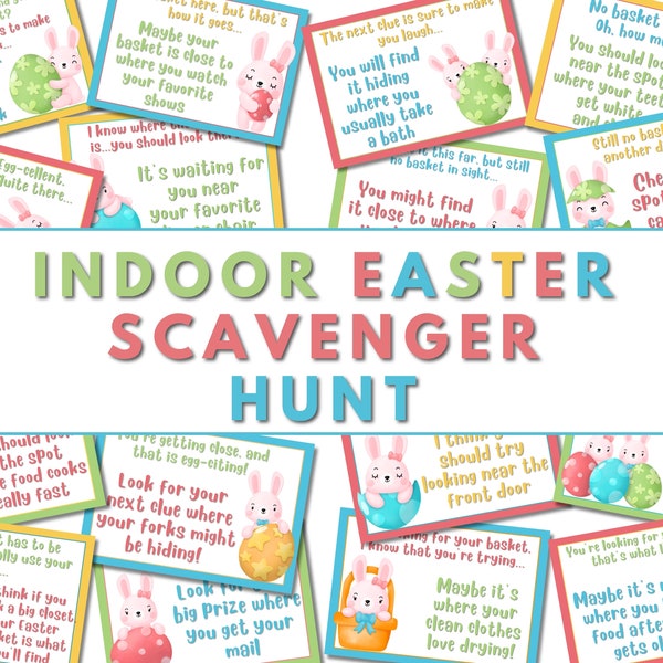 Printable Indoor Easter Scavenger Hunt and Treasure Hunt For Kids - Cute Bunny and Easter Egg Theme - Includes Letter From The Easter Bunny