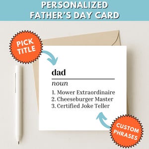 Personalisierte Vatertagskarte von Kindern, Vatertagskarte für Ehemann, lustige Karte für Papa, Nomen-Definitionskarte, herunterladbar und druckbar