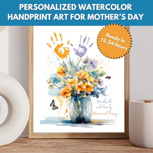 Personalized Printable Handprint Flower Bouquet for Mothers Day, Gift Ideas For Grandma or Mom, Customized Downloadable Mother&#39;s Day Craft