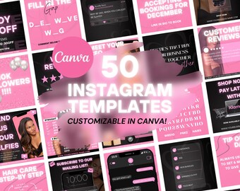 Hair Stylist Instagram Templates: Pink & Black Social Media Posts (Canva Editable)