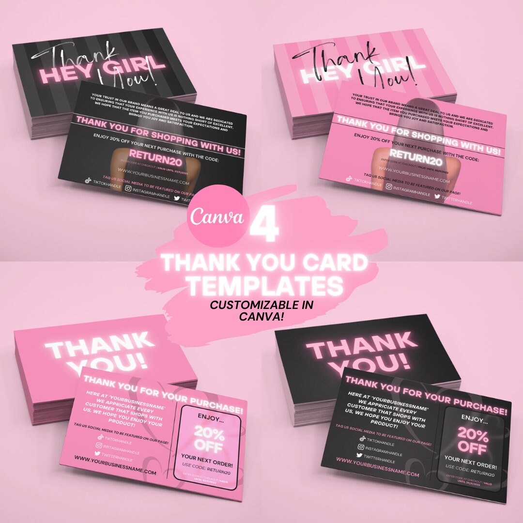 Editable Thank You Cards Template, Business Thank You Card Canva