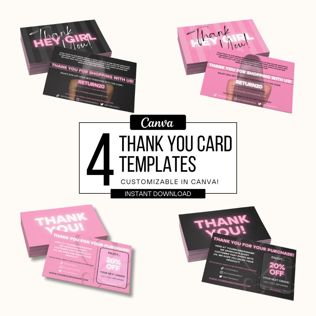 Business Thank You Card Template: Pink & Black Canva Designs (digital ...
