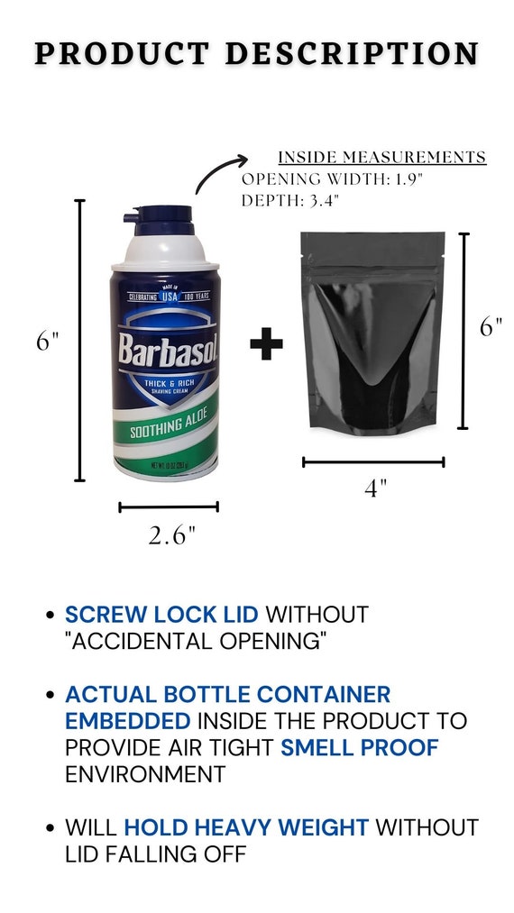 Barbasol Shaving Cream Soothing Aloe Diversion Safe Stash Screw Lock  Smell-proof Container 1 Free Mylar Bag 