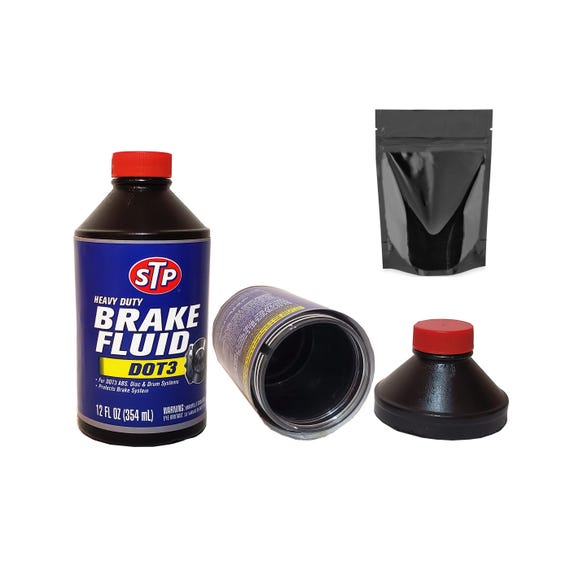 Brake Fluid Diversion Safe Stash Container Screw Lock Secret Compartment  + 1 Free Mylar Bag