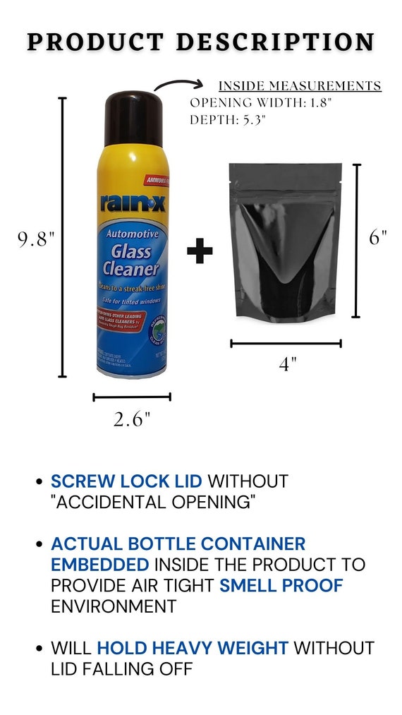 Rain-x Glass Cleaner Diversion Safe Stash Can Screw Lock Smell-proof  Container 1 Free Mylar Bag 