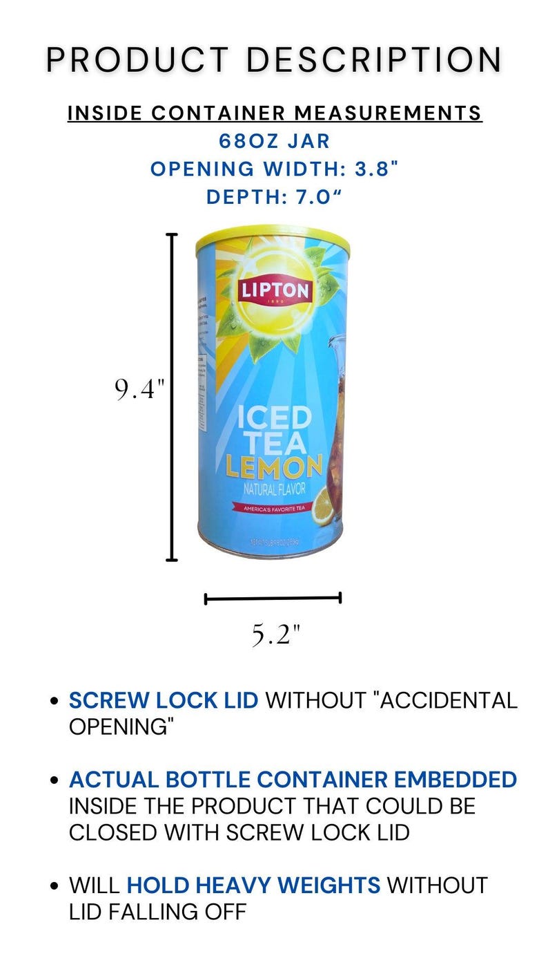 Lipton Thé Glacé Diversion Coffre-fort avec Couvercle à Vis, hermétique et anti-odeurs, très grand format, pour dissimuler vos objets de valeur + 1 sachet Mylar offert image 4