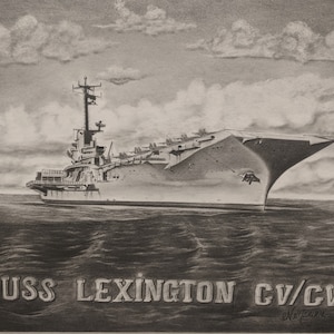 Prison Pencil Drawing - USS Lexington - Naval Ship - Corpus Christi - America - WWII