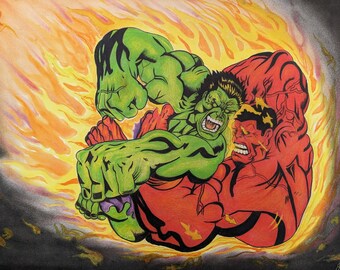 Prison Art - Incredible Hulks - Battle - Fight - Watercolor - Chalk
