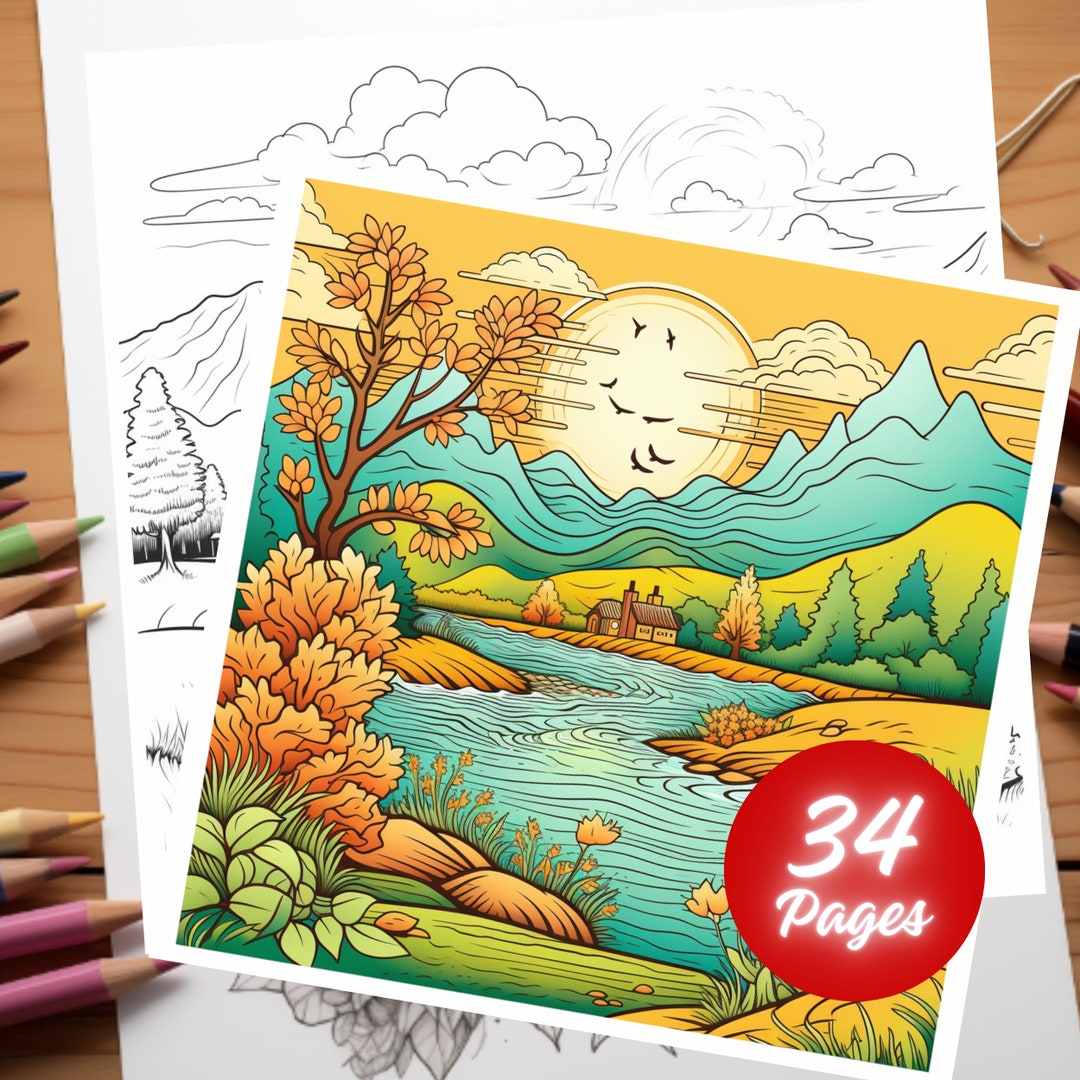 Scenery Coloring Pages for Adults Printable Coloring Book Boho Coloring
