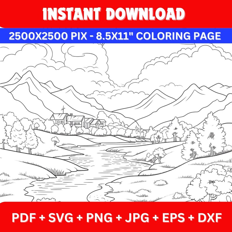 Nature Scene SVG, Landscape Svg, Nature Scene Dxf, Scenery Coloring