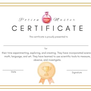 Potion Master Certificate / Printable / Celebrate Learning / Mud Kitchen (Digital .PNG Download)
