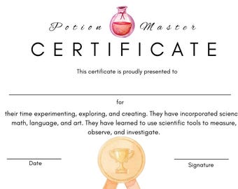 Potion Master Certificate / Printable / Celebrate Learning / Mud Kitchen (Digital .PNG Download)