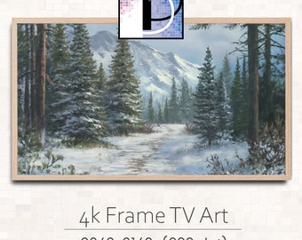 Samsung Frame TV Art Winter | Oil Painting TV art | Winter Mountain Trail | Digital Download TV Art | Snowy Oil Painting tv Art | TVA24-52
